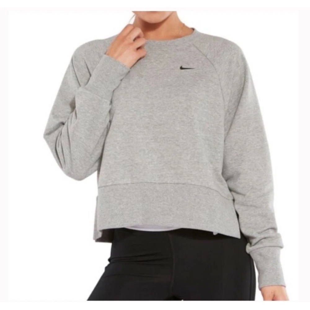 Nike Versa Crew Big Sweatshirt Cropped Pullover Embossed Gray Size Small